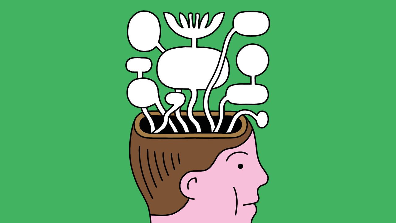 A head with speech bubbles coming out of it.