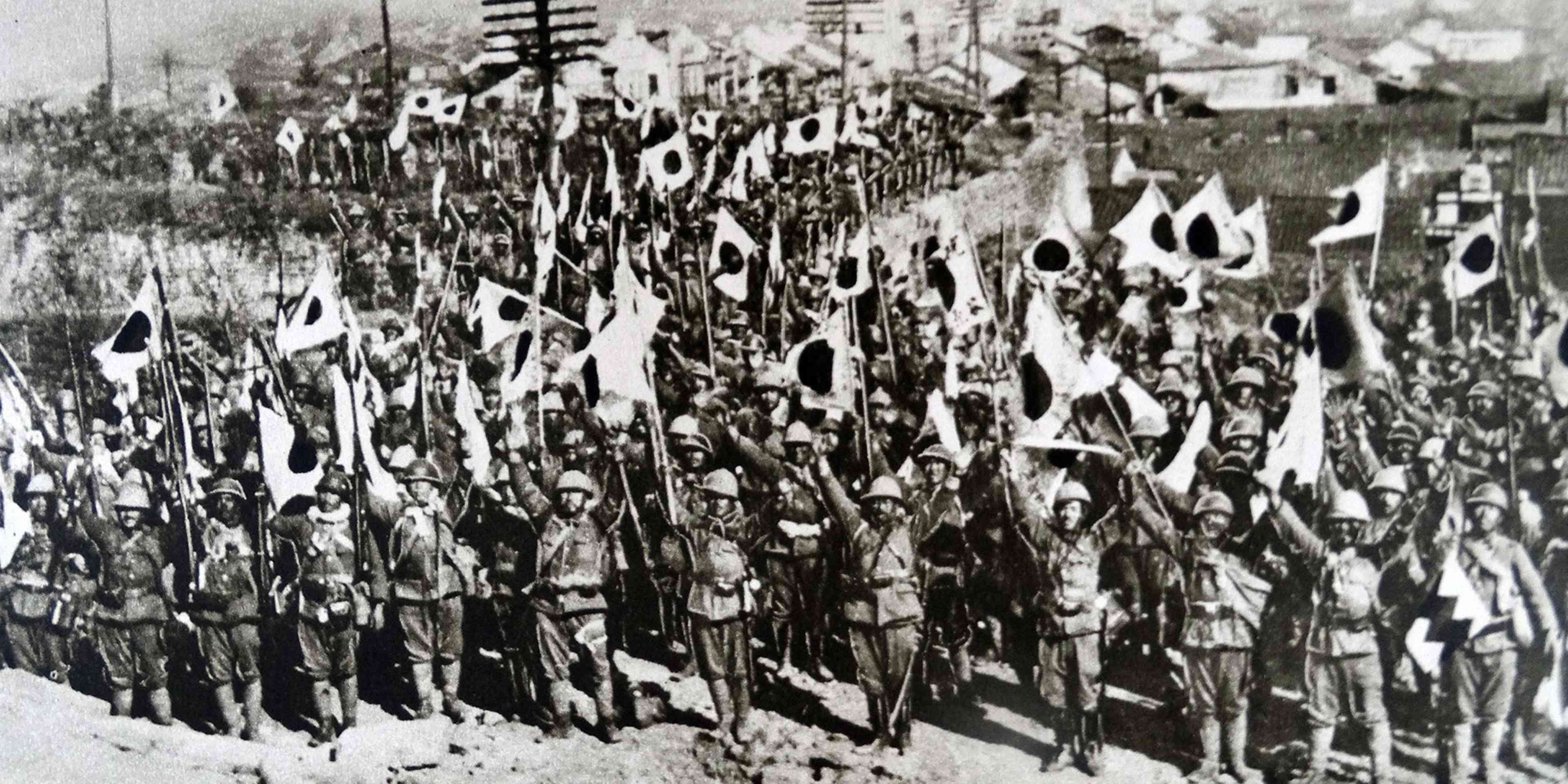 Japanese troops in Nanking after the city’s conquest, 1937.
