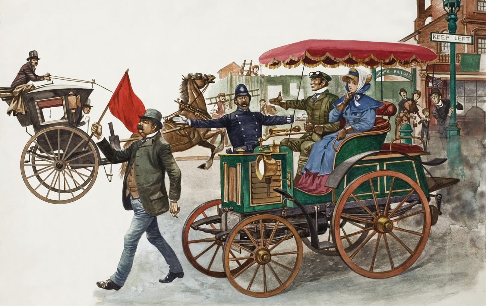 The Red Flag Act of 1865 required a flag bearer to walk ahead of the vehicle while it drove down the street (repealed in 1896). An example of undesirable “human in the loop.”